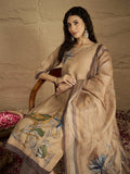 Varanga Women Graceful Beige Kurta Set Featuring Gota Patti Detailing, Paired With Solid Trousers And Dupatta