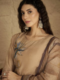 Varanga Women Graceful Beige Kurta Set Featuring Gota Patti Detailing, Paired With Solid Trousers And Dupatta