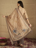 Varanga Women Graceful Beige Kurta Set Featuring Gota Patti Detailing, Paired With Solid Trousers And Dupatta