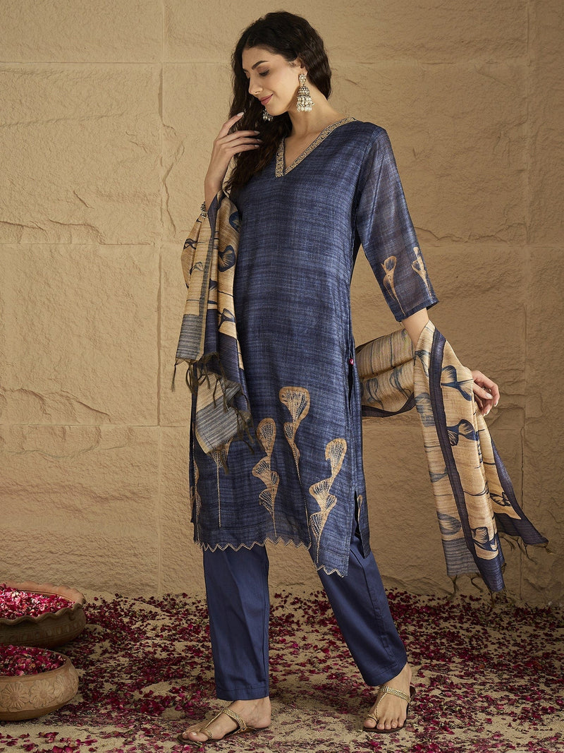 Varanga Women Graceful Beige Kurta Set Featuring Gota Patti Detailing, Paired With Solid Trousers And Dupatta