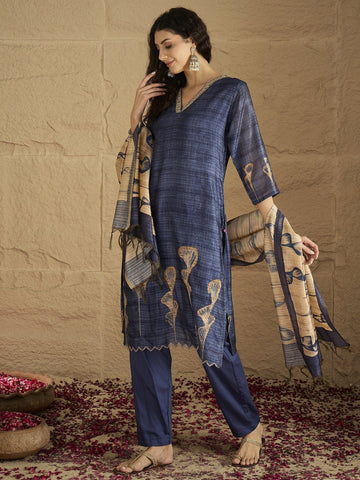Varanga Women Graceful Beige Kurta Set Featuring Gota Patti Detailing, Paired With Solid Trousers And Dupatta