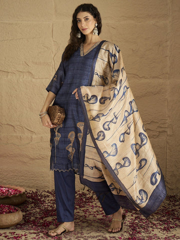 Varanga Women Graceful Beige Kurta Set Featuring Gota Patti Detailing, Paired With Solid Trousers And Dupatta