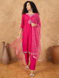 Varanga Women Kurta Adorned With Thread Embroidery, Teamed With Trousers And Paired With Dupatta Featuring Lurex