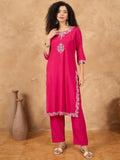 Varanga Women Kurta Adorned With Thread Embroidery, Teamed With Trousers And Paired With Dupatta Featuring Lurex