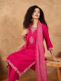 Varanga Women Kurta Adorned With Thread Embroidery, Teamed With Trousers And Paired With Dupatta Featuring Lurex