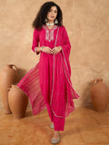 Varanga Women Kurta Adorned With Thread Embroidery, Teamed With Trousers And Paired With Dupatta Featuring Lurex And Lace Detailing