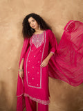 Varanga Women Kurta Adorned With Thread Embroidery, Teamed With Trousers And Paired With Dupatta Featuring Lurex And Lace Detailing