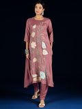 Varanga  Thread-Embroidered Lavender Kurta, Solid Ankle-Length Trousers, And A Flowy Chiffon Dupatta.