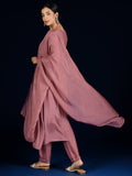 Varanga  Thread-Embroidered Lavender Kurta, Solid Ankle-Length Trousers, And A Flowy Chiffon Dupatta.