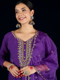 Varanga Stylish Blue 3-Piece Set Featuring An Embroidered Yoke Kurta, Solid Ankle-Length Trousers, And  Dupatta