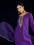 Varanga Stylish Blue 3-Piece Set Featuring An Embroidered Yoke Kurta, Solid Ankle-Length Trousers, And  Dupatta