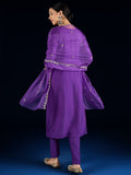 Varanga Stylish Blue 3-Piece Set Featuring An Embroidered Yoke Kurta, Solid Ankle-Length Trousers, And  Dupatta