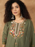 Varanga Women Kurta With Thread Embroidery Trousers And A Solid Dupatta Featuring Detailed Thread Motifs And Refined Scalloped Edges
