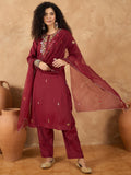 Varanga Women Kurta Embellished With Thread Embroidery, Paired With Trousers And A Dupatta Showcasing Detailed Thread Work And Finely Embroidered Scalloped Edges
