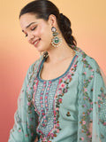 Varanga Kurta Set Featuring Hand Embroidery Yoke Paired With Trousers And Embroidered Dupatta.