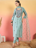 Varanga Kurta Set Featuring Hand Embroidery Yoke Paired With Trousers And Embroidered Dupatta.