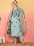 Varanga Kurta Set Featuring Hand Embroidery Yoke Paired With Trousers And Embroidered Dupatta.