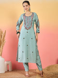 Varanga Kurta Set Featuring Hand Embroidery Yoke Paired With Trousers And Embroidered Dupatta.