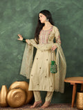 Varanga Kurta Set Featuring Hand Embroidery Yoke Paired With Trousers And Embroidered Dupatta.