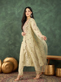 Varanga Kurta Set Featuring Hand Embroidery Yoke Paired With Trousers And Embroidered Dupatta.