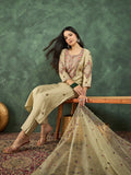 Varanga Kurta Set Featuring Hand Embroidery Yoke Paired With Trousers And Embroidered Dupatta.