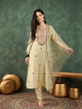 Varanga Kurta Set Featuring Hand Embroidery Yoke Paired With Trousers And Embroidered Dupatta.