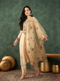 Varanga Kurta Set Featuring Hand Embroidery Yoke Paired With Trousers And Embroidered Dupatta.