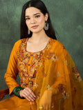 Varanga Hand-Embroidered Kurta Paired With Solid Ankle-Length Trousers And An Intricately Detailed Dupatta