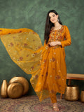 Varanga Hand-Embroidered Kurta Paired With Solid Ankle-Length Trousers And An Intricately Detailed Dupatta