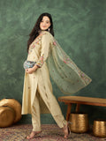 Varanga Hand-Embroidered Kurta Paired With Solid Ankle-Length Trousers And Dupatta