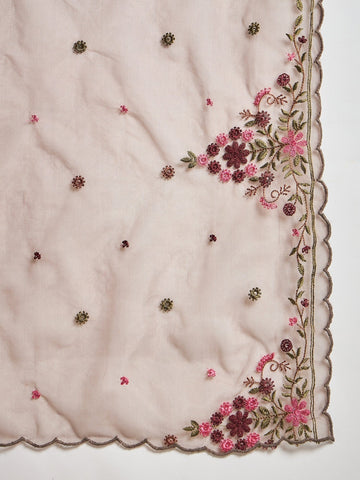 Varanga Hand-Embroidered Kurta Paired With Solid Ankle-Length Trousers And Dupatta