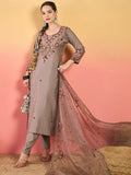 Varanga Hand-Embroidered Kurta Paired With Solid Ankle-Length Trousers And Dupatta