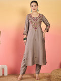 Varanga Hand-Embroidered Kurta Paired With Solid Ankle-Length Trousers And Dupatta