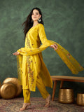 Varanga Hand-Embroidered Kurta Paired With Solid Ankle-Length Trousers And Dupatta