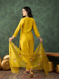 Varanga Hand-Embroidered Kurta Paired With Solid Ankle-Length Trousers And Dupatta