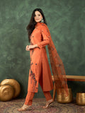 Varanga Hand-Embroidered Kurta Paired With Solid Ankle-Length Trousers And Dupatta