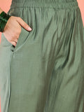 Varanga Hand-Embroidered Kurta Paired With Solid Ankle-Length Trousers And Embroidered Dupatta