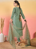 Varanga Hand-Embroidered Kurta Paired With Solid Ankle-Length Trousers And Embroidered Dupatta