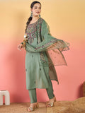 Varanga Hand-Embroidered Kurta Paired With Solid Ankle-Length Trousers And Embroidered Dupatta