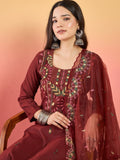 Varanga Hand-Embroidered Kurta Paired With Solid Ankle-Length Trousers And Embroidered Dupatta