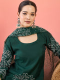 Varanga Hand-Embroidered Kurta Paired With Solid Ankle-Length Trousers And Embroidered Dupatta