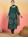 Varanga Hand-Embroidered Kurta Paired With Solid Ankle-Length Trousers And Embroidered Dupatta
