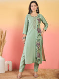 Varanga Hand-Embroidered Kurta With Bullion Knot And Brush-Painted Detailing, Paired With Trousers And Embroidered Dupatta.