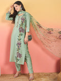 Varanga Hand-Embroidered Kurta With Bullion Knot And Brush-Painted Detailing, Paired With Trousers And Embroidered Dupatta.