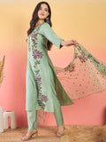 Varanga Hand-Embroidered Kurta With Bullion Knot And Brush-Painted Detailing, Paired With Trousers And Embroidered Dupatta.