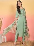 Varanga Hand-Embroidered Kurta With Bullion Knot And Brush-Painted Detailing, Paired With Trousers And Embroidered Dupatta.