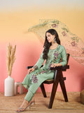 Varanga Hand-Embroidered Kurta With Bullion Knot And Brush-Painted Detailing, Paired With Trousers And Embroidered Dupatta.