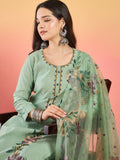 Varanga Hand-Embroidered Kurta With Bullion Knot And Brush-Painted Detailing, Paired With Trousers And Embroidered Dupatta.