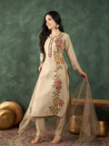 Varanga Hand-Embroidered Kurta With Bullion Knot And Brush-Painted Detailing, Paired With Trousers And Embroidered Dupatta.