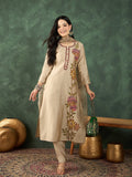 Varanga Hand-Embroidered Kurta With Bullion Knot And Brush-Painted Detailing, Paired With Trousers And Embroidered Dupatta.